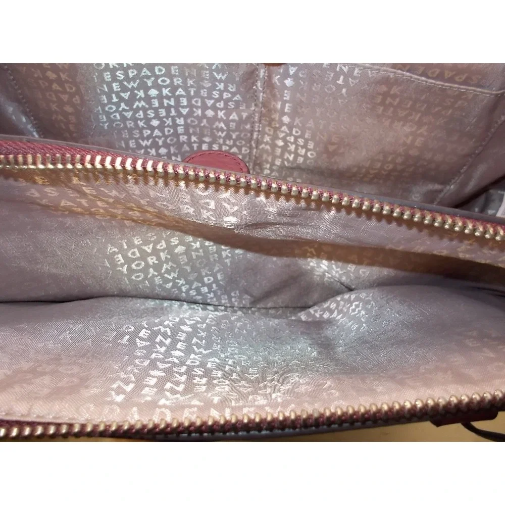 Kate Spade Ostrich Embossed Leather Satchel Burgundy Triple Zip Handbag